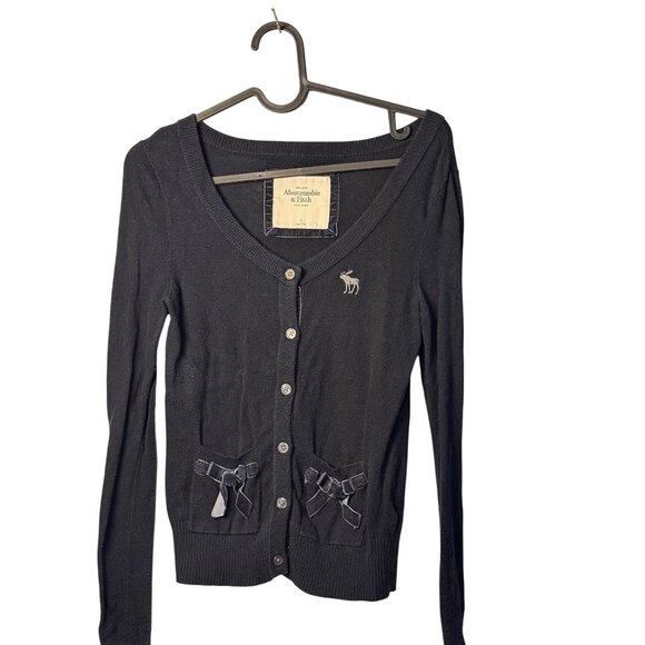 Vintage Abercrombie and Fitch Small Navy Long Sleeves Cardigan Ladies Y2K Style - Picture 4 of 5